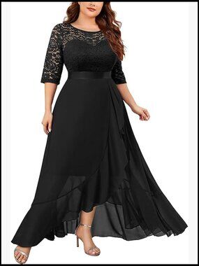 Plus Size Maxi Dress Formal Lace Ruffle Floral Bridesmaid Evening Gown